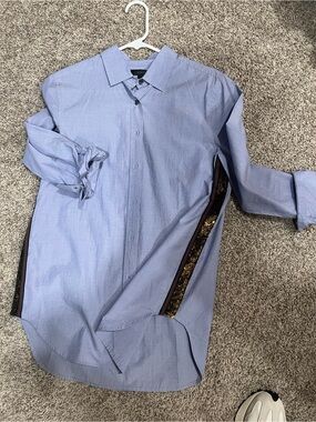 J. Crew Light Blue Women's Button-Down Shirt with Sequin Side Trim